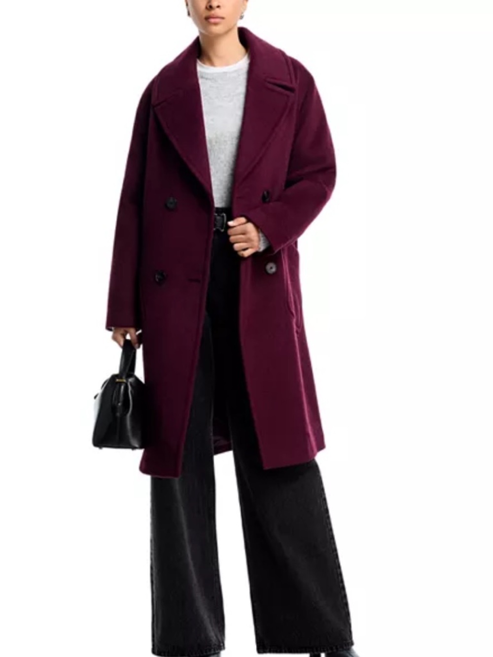 Aqua Double-Breasted Pea Coat in Burgundy